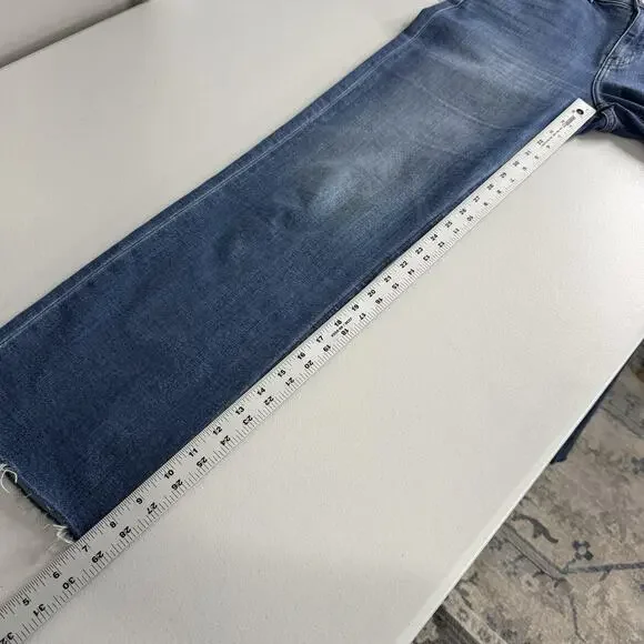 Quince Bella Stretch Straight Jeans Womens 30 Twilight Blue Fray Raw Hem Denim - Picture 10 of 13